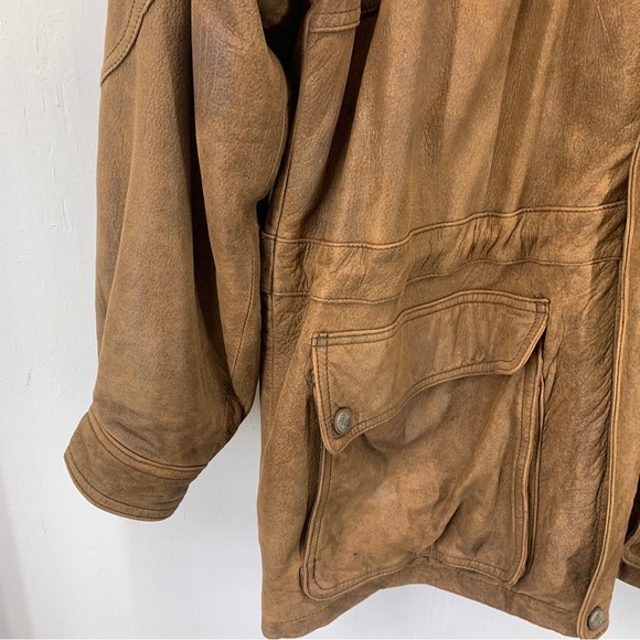 Georgetown Leather Design Mens Large Coat Full Zip Snap Brown Drawstring Pockets - Picture 2 of 13